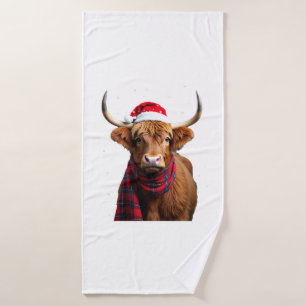 Boho Xmas Christmas Highland Cow T-Shirt (1) Bath Towel