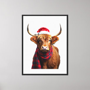 Boho Xmas Christmas Highland Cow T-Shirt (1) Canvas Print