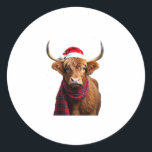 Boho Xmas Christmas Highland Cow T-Shirt (1) Classic Round Sticker<br><div class="desc">Boho Xmas Christmas Highland Cow T-Shirt (1)</div>