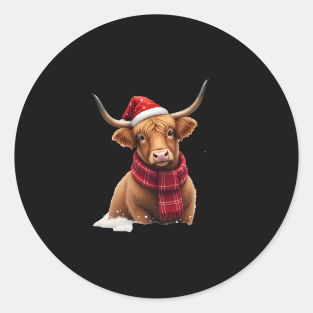 Boho Xmas Christmas Highland Cow T-Shirt (1) Classic Round Sticker (Front)