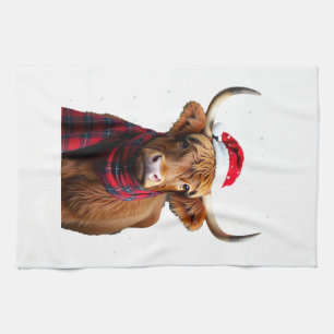 Boho Xmas Christmas Highland Cow T-Shirt (1) Kitchen Towel