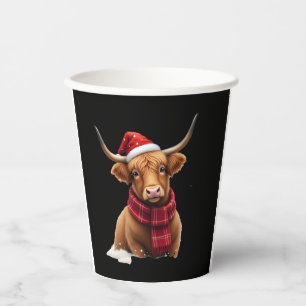 Boho Xmas Christmas Highland Cow T-Shirt (1) Paper Cups