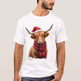 Boho Xmas Christmas Highland Cow T-Shirt (1).png
