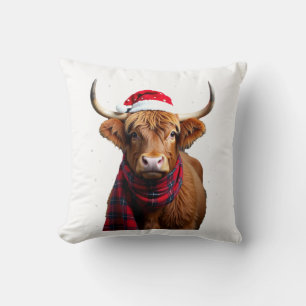 Boho Xmas Christmas Highland Cow T-Shirt (1) Throw Pillow