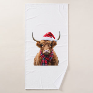 Boho Xmas Christmas Highland Cow T-Shirt (2) Bath Towel