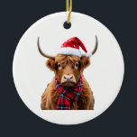 Boho Xmas Christmas Highland Cow T-Shirt (2) Ceramic Ornament<br><div class="desc">Boho Xmas Christmas Highland Cow T-Shirt (2)</div>