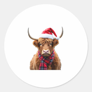 Boho Xmas Christmas Highland Cow T-Shirt (2) Classic Round Sticker