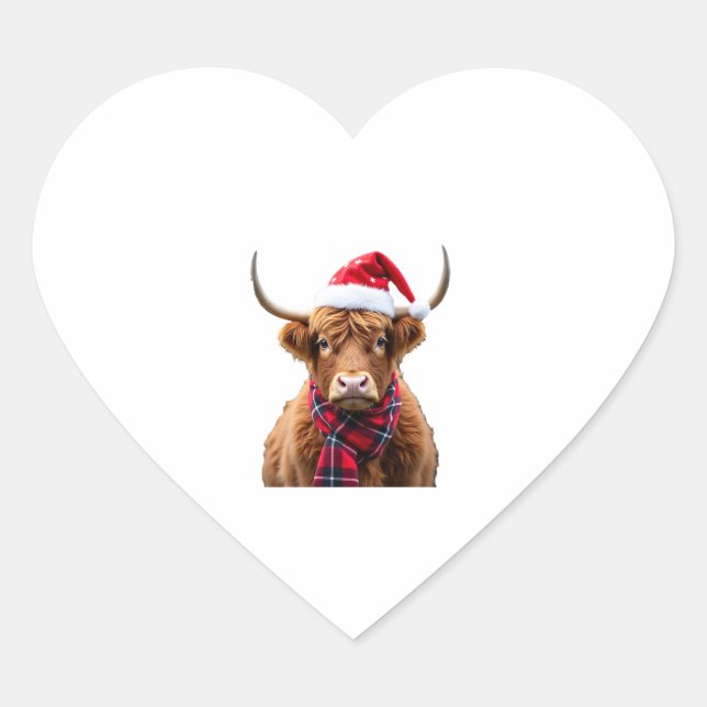 Boho Xmas Christmas Highland Cow T-Shirt (2) Heart Sticker (Front)