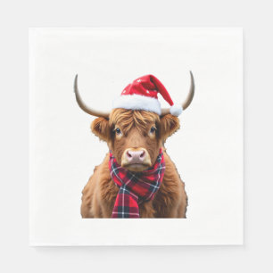 Boho Xmas Christmas Highland Cow T-Shirt (2) Napkin