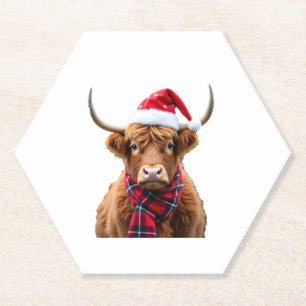 Boho Xmas Christmas Highland Cow T-Shirt (2) Paper Coaster