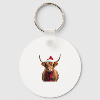 Boho Xmas Christmas Highland Cow T-Shirt (3) Keychain