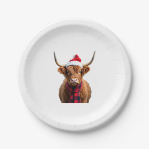 Boho Xmas Christmas Highland Cow T-Shirt (3) Paper Plate