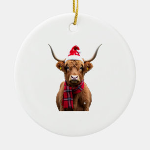 Boho Xmas Christmas Highland Cow T-Shirt (4) Ceramic Ornament