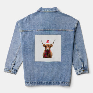Boho Xmas Christmas Highland Cow T-Shirt (4) Denim Jacket