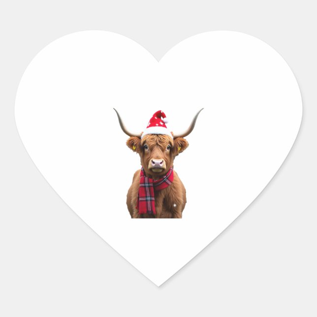 Boho Xmas Christmas Highland Cow T-Shirt (4) Heart Sticker (Front)