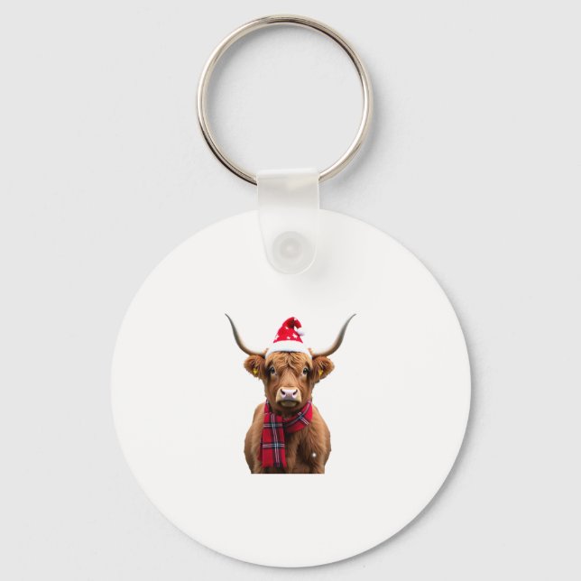 Boho Xmas Christmas Highland Cow T-Shirt (4) Keychain (Front)