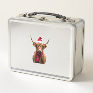 Boho Xmas Christmas Highland Cow T-Shirt (4) Metal Lunch Box