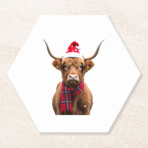 Boho Xmas Christmas Highland Cow T-Shirt (4) Paper Coaster