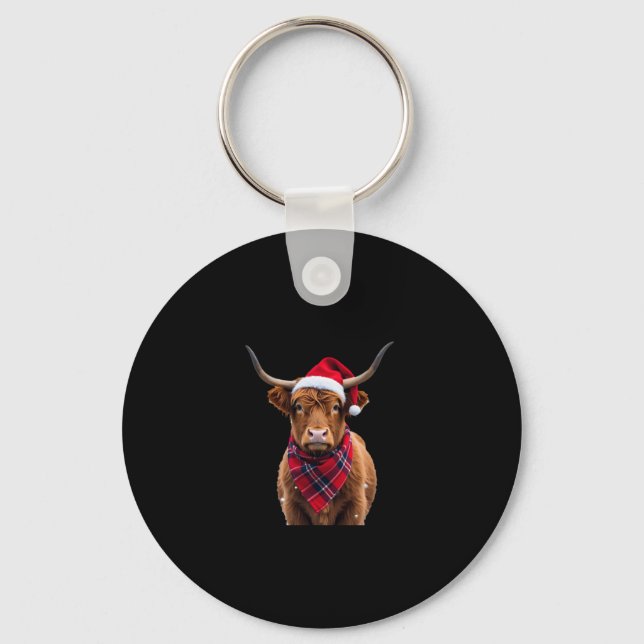 Boho Xmas Christmas Highland Cow T-Shirt Keychain (Front)