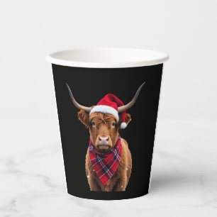 Boho Xmas Christmas Highland Cow T-Shirt Paper Cups