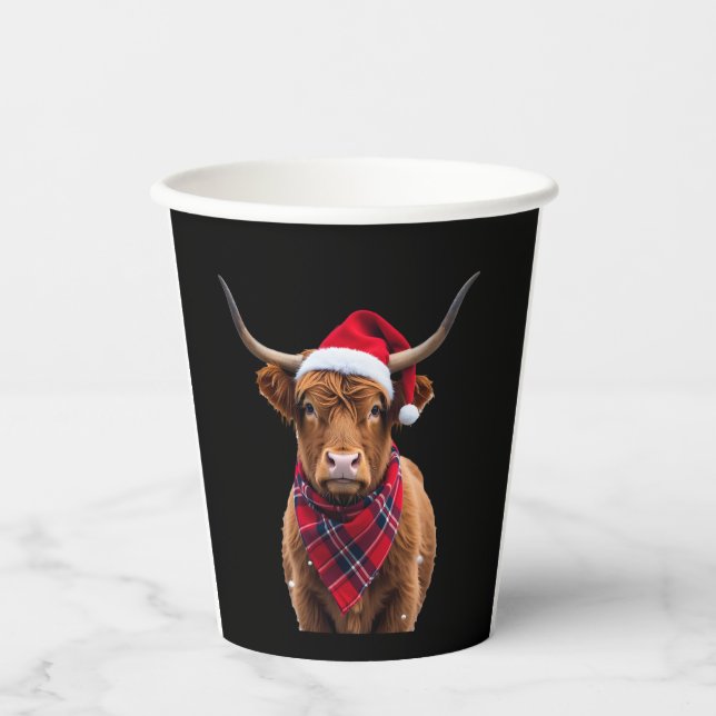 Boho Xmas Christmas Highland Cow T-Shirt Paper Cups (Front)