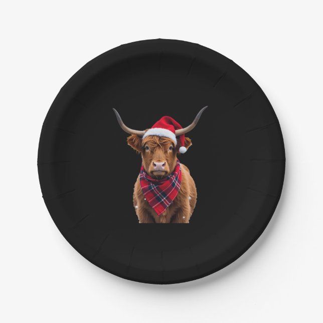 Boho Xmas Christmas Highland Cow T-Shirt Paper Plate (Front)