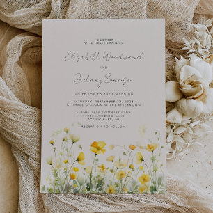 Boho Yellow Buttercups Watercolor Floral Wedding Invitation