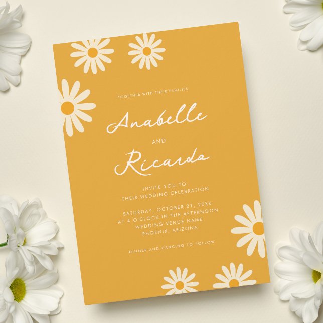 Boho Yellow Daisy Hippie QR Code Photo Wedding Invitation (Creator Uploaded)