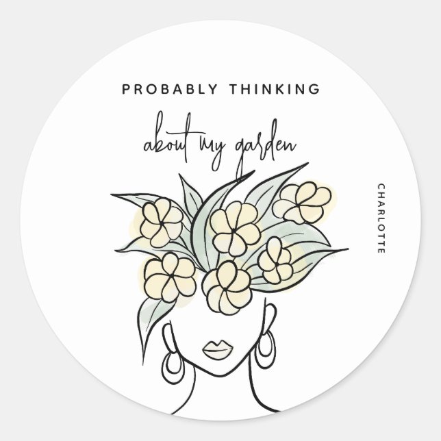 Boho Yellow Floral Whimsical Gardener Personalized Classic Round Sticker (Front)