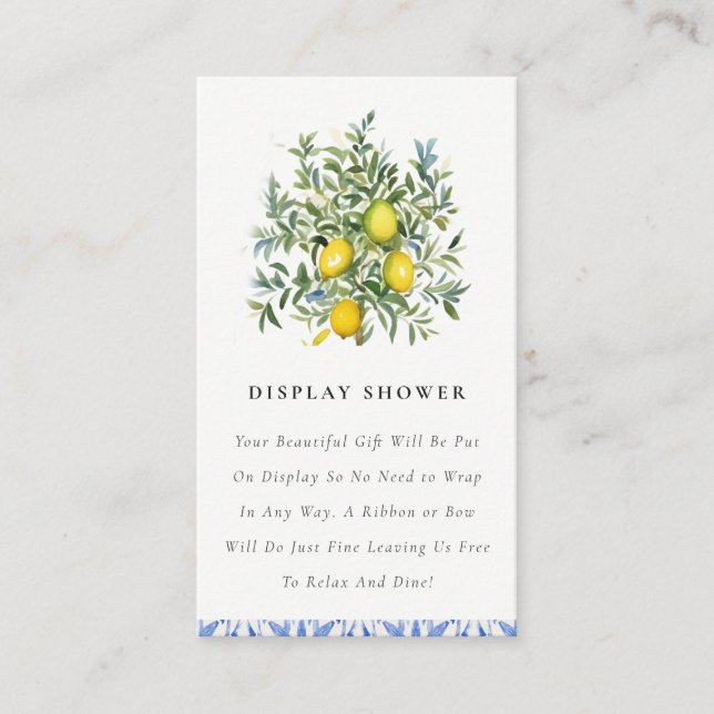 Boho Yellow Lemon Tree Display Shower Baby Shower Enclosure Card (Front)