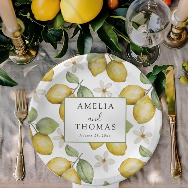 Boho Yellow Lemons Wedding Paper Plate (Creator Uploaded)