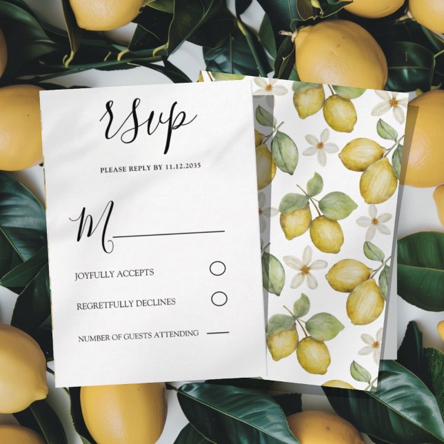 Boho Yellow Lemons Wedding RSVP Card (Creator Uploaded)