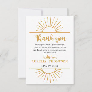 Boho Yellow Little Ray Sunshine On Way Baby Shower Thank You Card