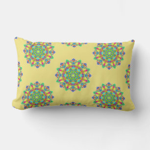 Boho Yellow Mandala Pattern Lumbar Pillow