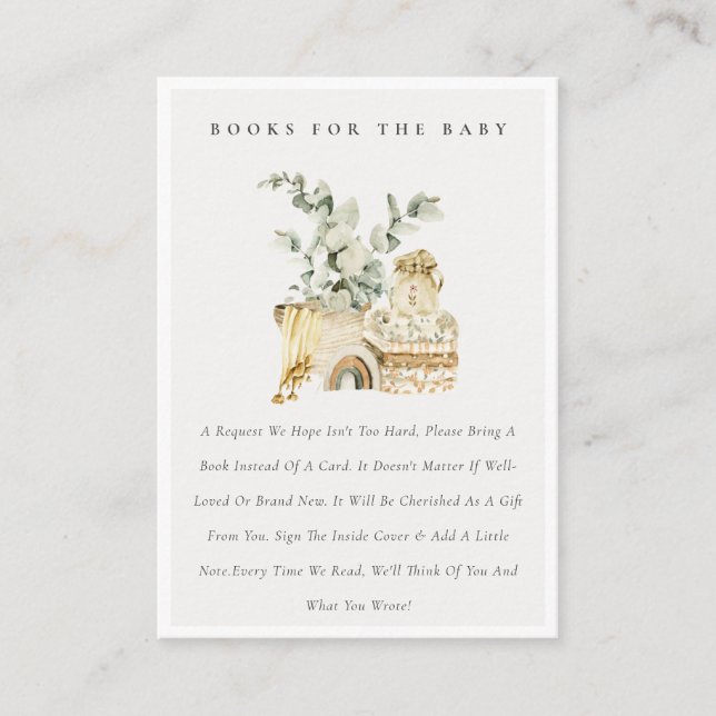 Boho Yellow Nursery Foliage Books For Baby Shower  Enclosure Card (Front)