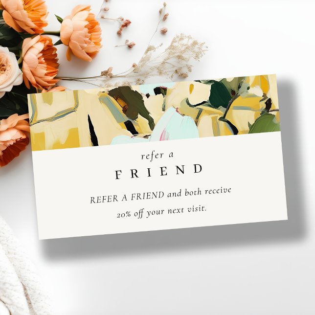 Boho Yellow Ochre Painted Floral Refer A Friend Business Card (Creator Uploaded)