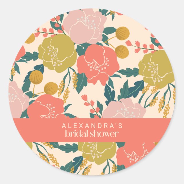 Boho Yellow Orange Botanical Flowers Bridal Shower Classic Round Sticker (Front)