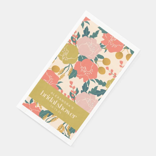 Boho Yellow Orange Botanical Flowers Bridal Shower Napkin (Corner)