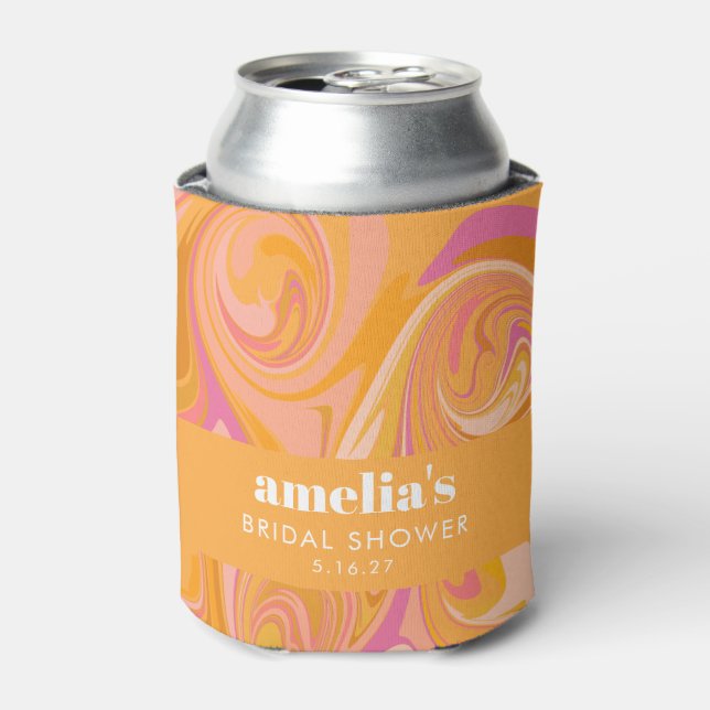 Boho Yellow Pink Marble Custom Bridal Shower Name Can Cooler (Can Front)