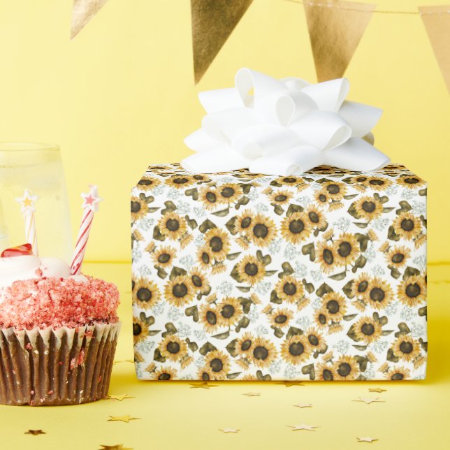 Boho Yellow Sunflower Wrapping Paper (Birthday Party)