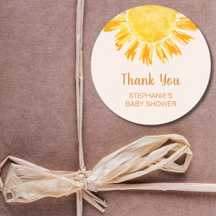 Boho Yellow Sunshine Baby Shower Thank You Classic Round Sticker