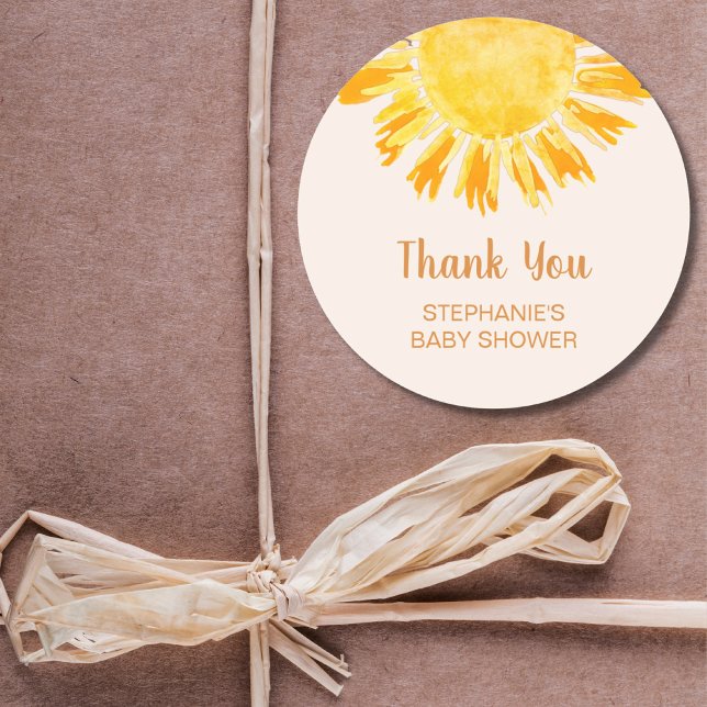 Boho Yellow Sunshine Baby Shower Thank You Classic Round Sticker (Creator Uploaded)