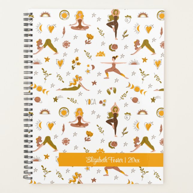 Boho Yoga Girl Nom personnalisé Planificateur (Devant)