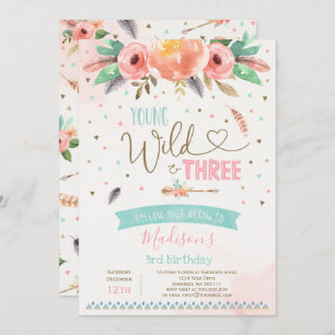 Boho Young Wild Et Invitation À Trois Anniversaire