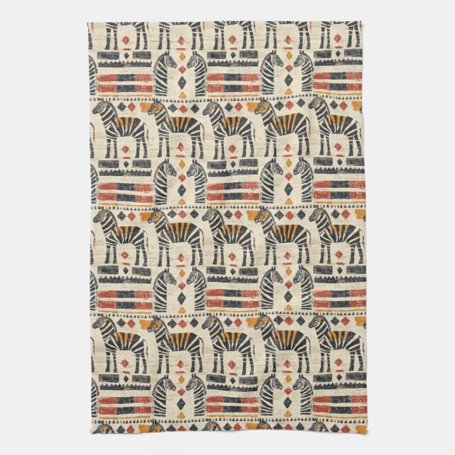 Boho Zebra Tribal Safari Pattern Kitchen Towel (Vertical)