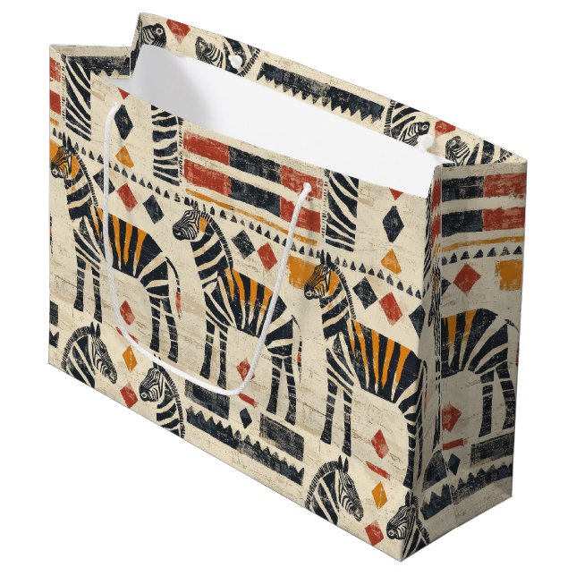 Boho Zebra Tribal Safari Pattern Large Gift Bag (Front Angled)