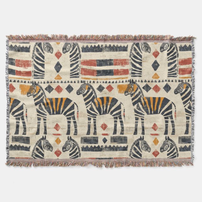 Boho Zebra Tribal Safari Pattern Throw Blanket (Front)