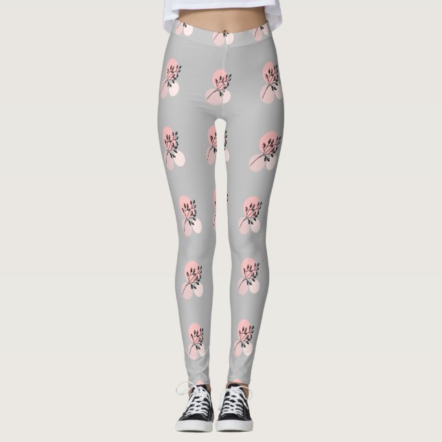 Boho Zen Botanical On Pink & Lilac Circles Leggings (Front)