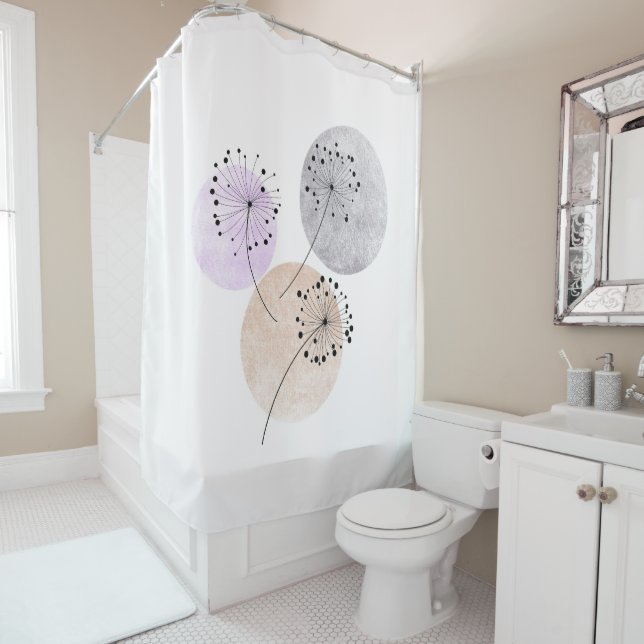 Boho Zen Dandelion Flowers On Blue Pink Circles (In Situ)