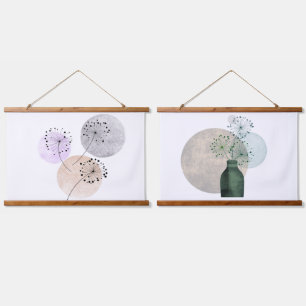 Boho Zen Dandelion Flowers On Blue Pink Circles Hanging Tapestry